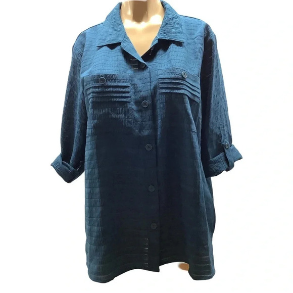 NY Collection Button Down 3/4 Sleeve Blouse Size 1X New With Tags - Picture 1 of 8